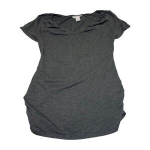 Motherhood Maternity Blouse Top Women's Small Gray Stretch V-Neck Short Sleeve